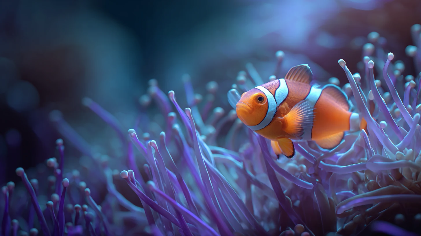 Clownfish sheltering among the tentacles of a bubble tip anemone